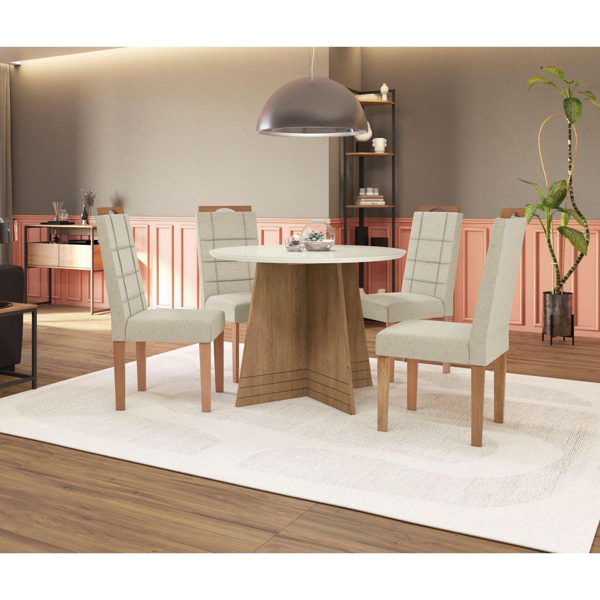 YARDAS - Juego de Comedor Capri 4 Sillas Mesa Redonda 105x75x105 cm Café/Blanco
