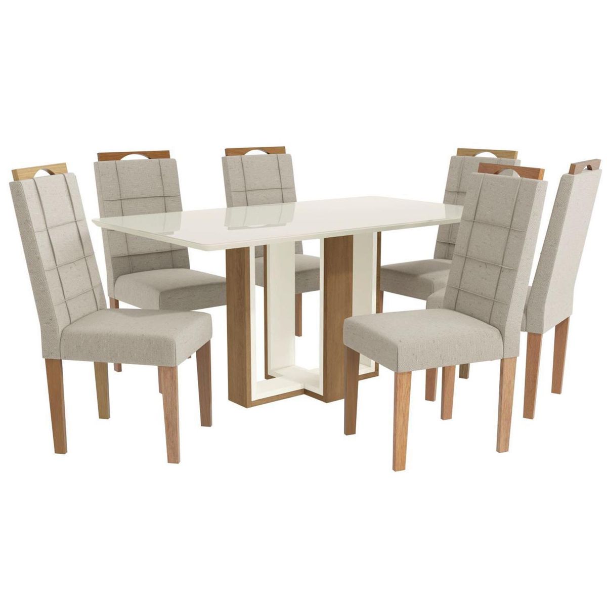 YARDAS - Juego de Comedor Milan 6 Sillas Mesa Rectangular 90x75x160 cm Café/Blanco