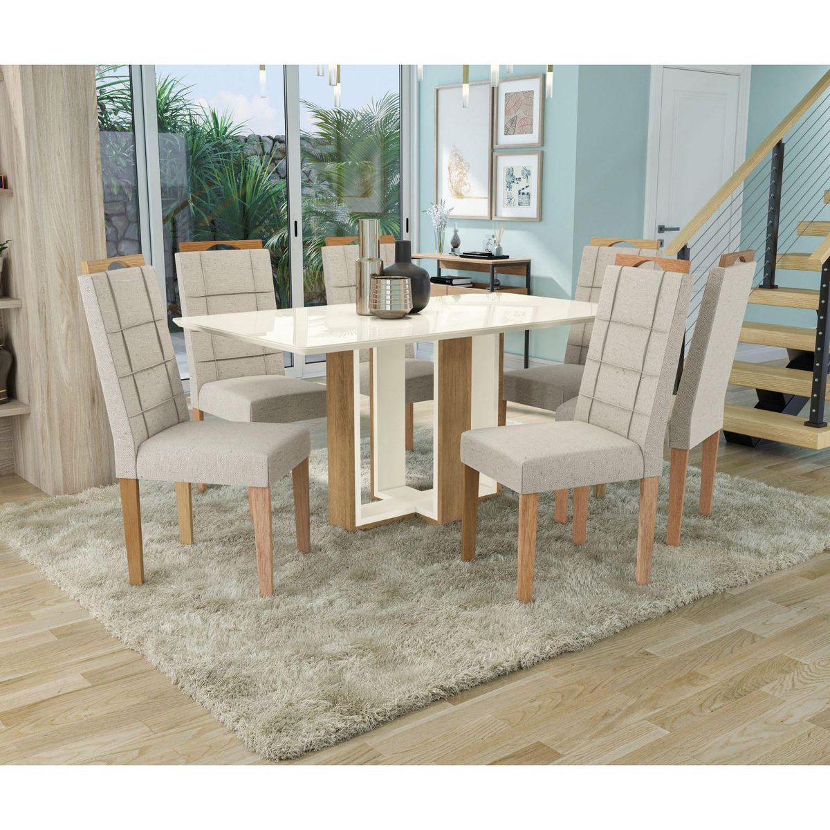 YARDAS - Juego de Comedor Milan 6 Sillas Mesa Rectangular 90x75x160 cm Café/Blanco