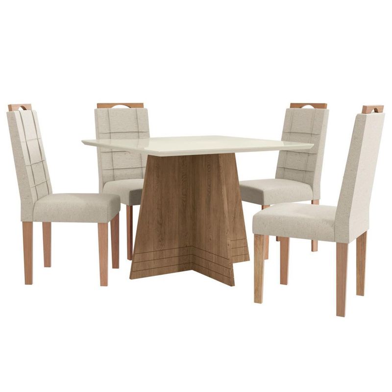 YARDAS - Juego de Comedor Pizza 4 Sillas Mesa Cuadrada 105x75x105 cm Café/Blanco