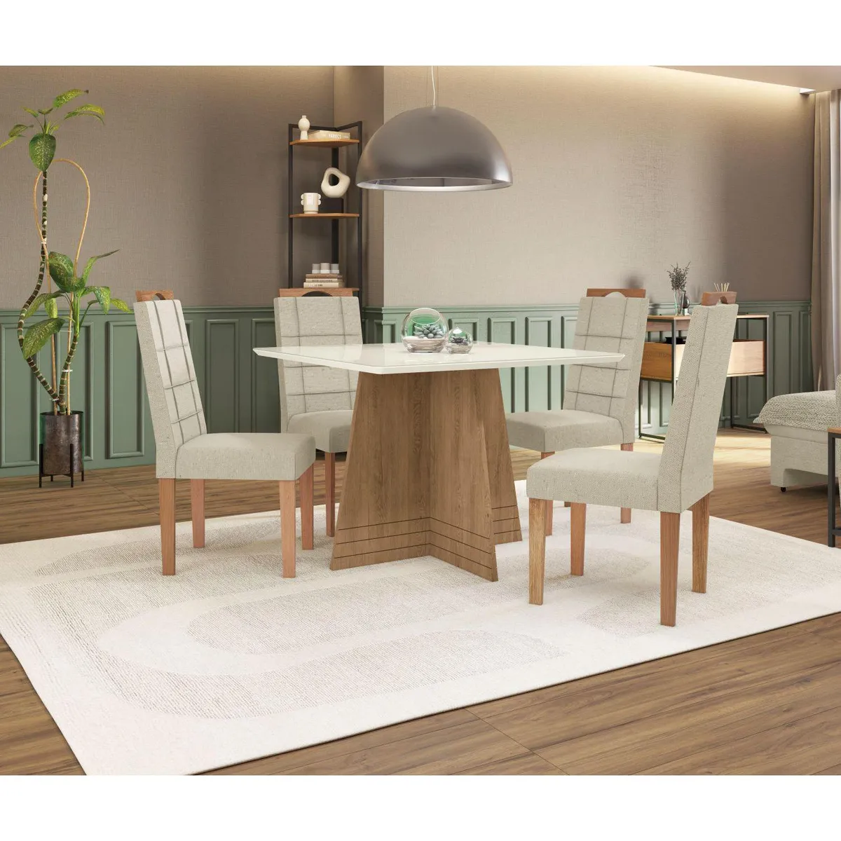 YARDAS - Juego de Comedor Pizza 4 Sillas Mesa Cuadrada 105x75x105 cm Café/Blanco