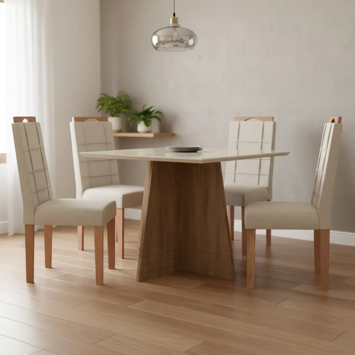 YARDAS - Juego de Comedor Pizza 4 Sillas Mesa Cuadrada 105x75x105 cm Café