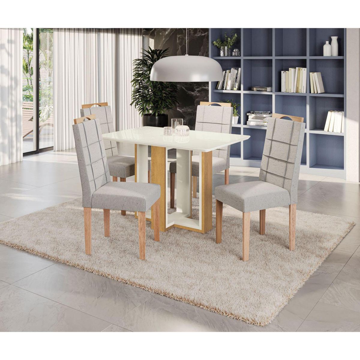 YARDAS - Juego de Comedor Parma 4 Sillas Mesa Rectangular 80x75x120 cm Café/Blanco