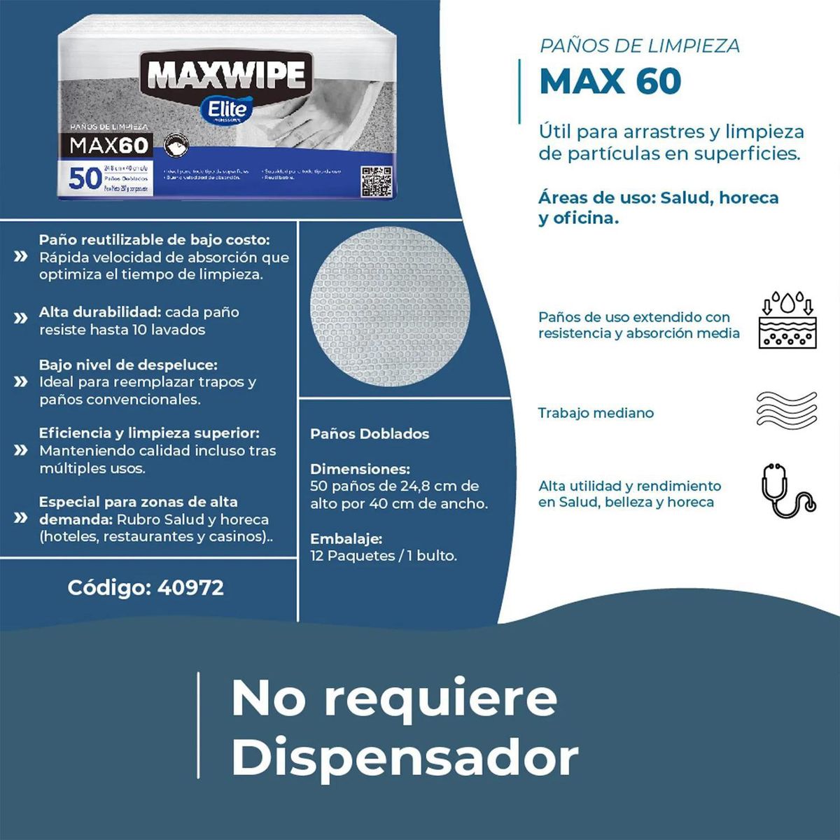 ELITE - Paños Interfoliados Elite Maxwipe Limpieza Hogar 50 Unidades