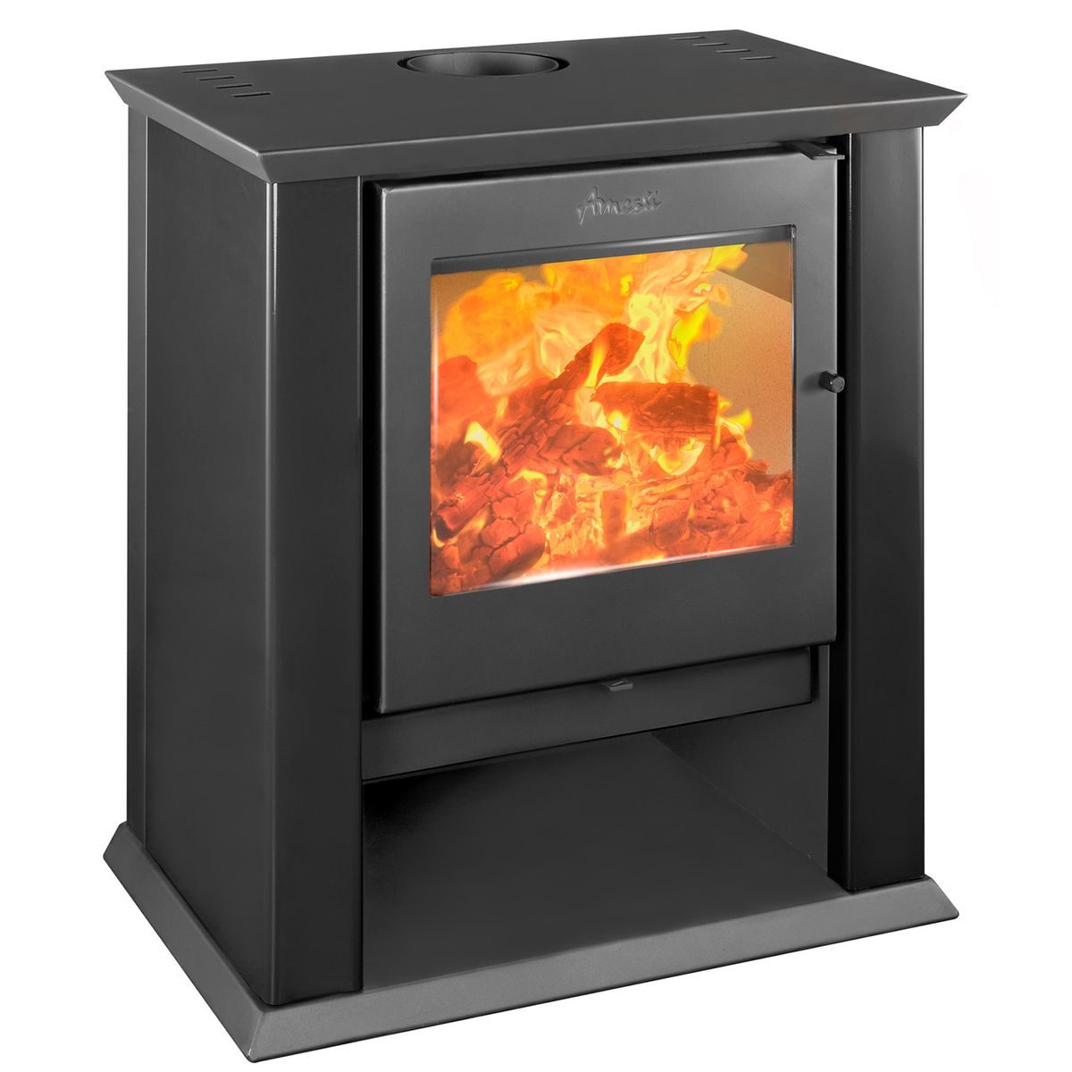AMESTI - Estufa Leña Classic 500 Negra + Kit Instalación 6" Negro