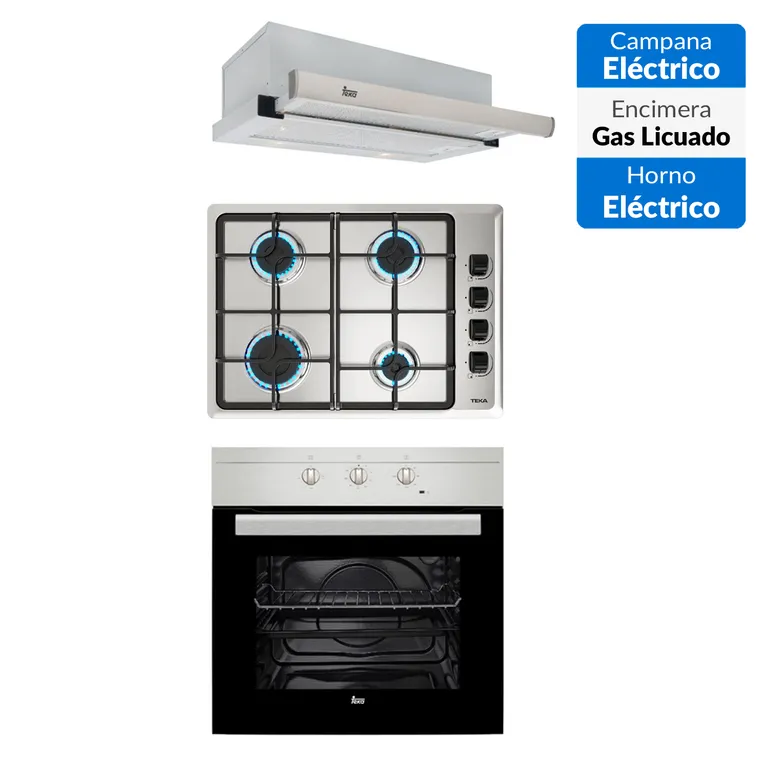 Combo Horno 50+Encimera a Gas 4P+campana extraible inoxidable