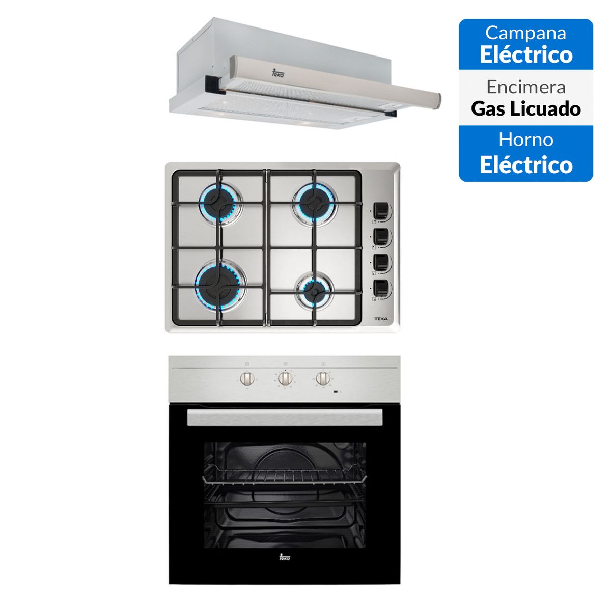 TEKA - Combo Horno 50+Encimera a Gas 4P+campana extraible inoxidable