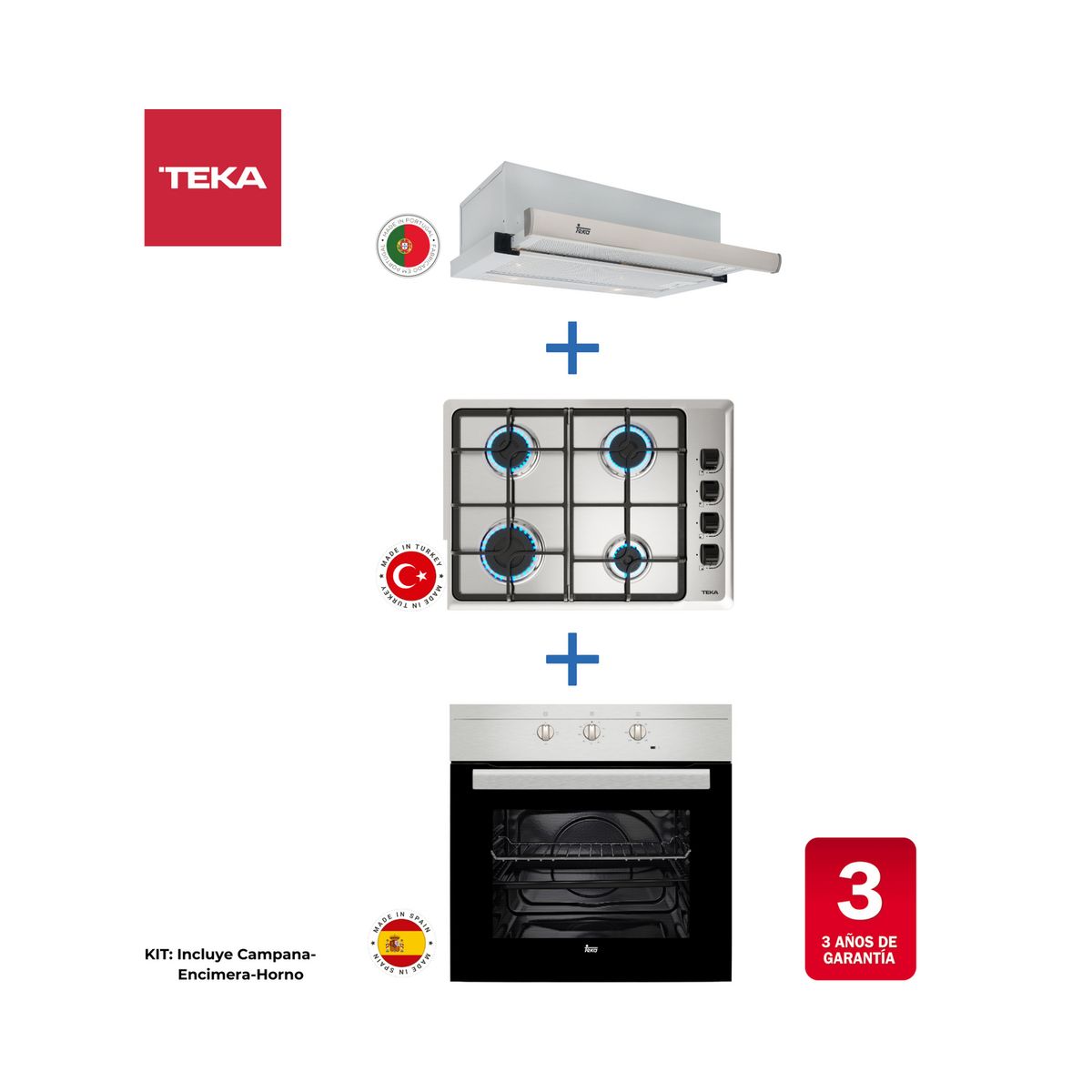 TEKA - Combo Horno 50+Encimera a Gas 4P+campana extraible inoxidable