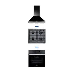 TEKA - Combo Horno Electrico+Encimera Gas 4P+Campana Decorativa 60 Negra