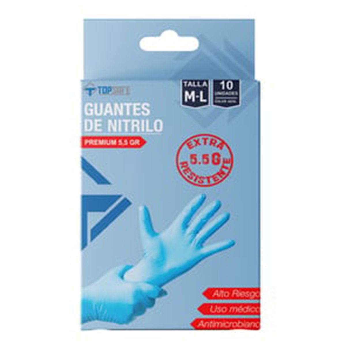 TOPSAFE - Caja de Guantes 10 Unidades de Nitrilo L Azul