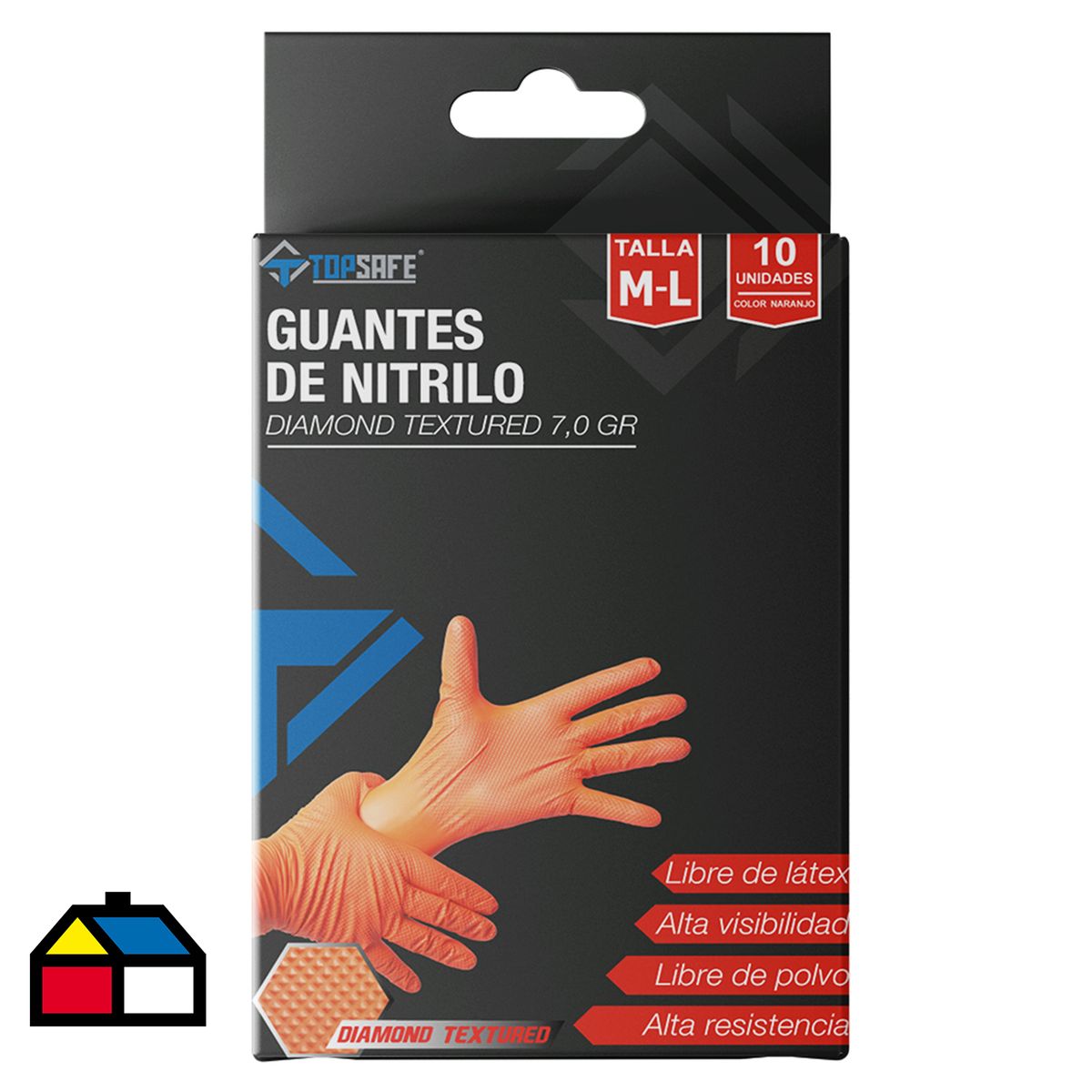 TOPSAFE - Caja de Guantes 10 Unidades de Nitrilo L Naranjo