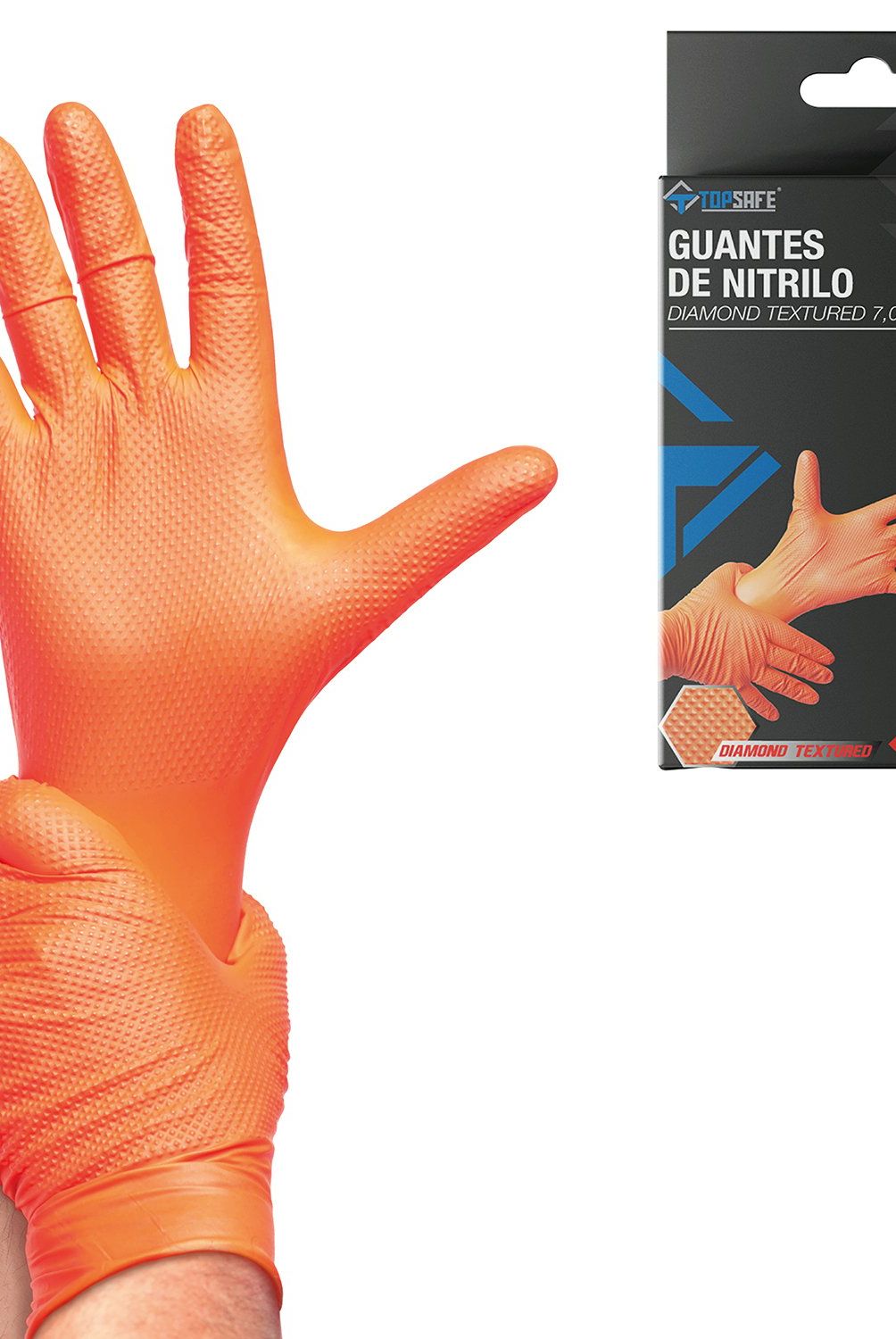 TOPSAFE - Guante Nitrilo Texturizado Naranja 7,0 10 Und