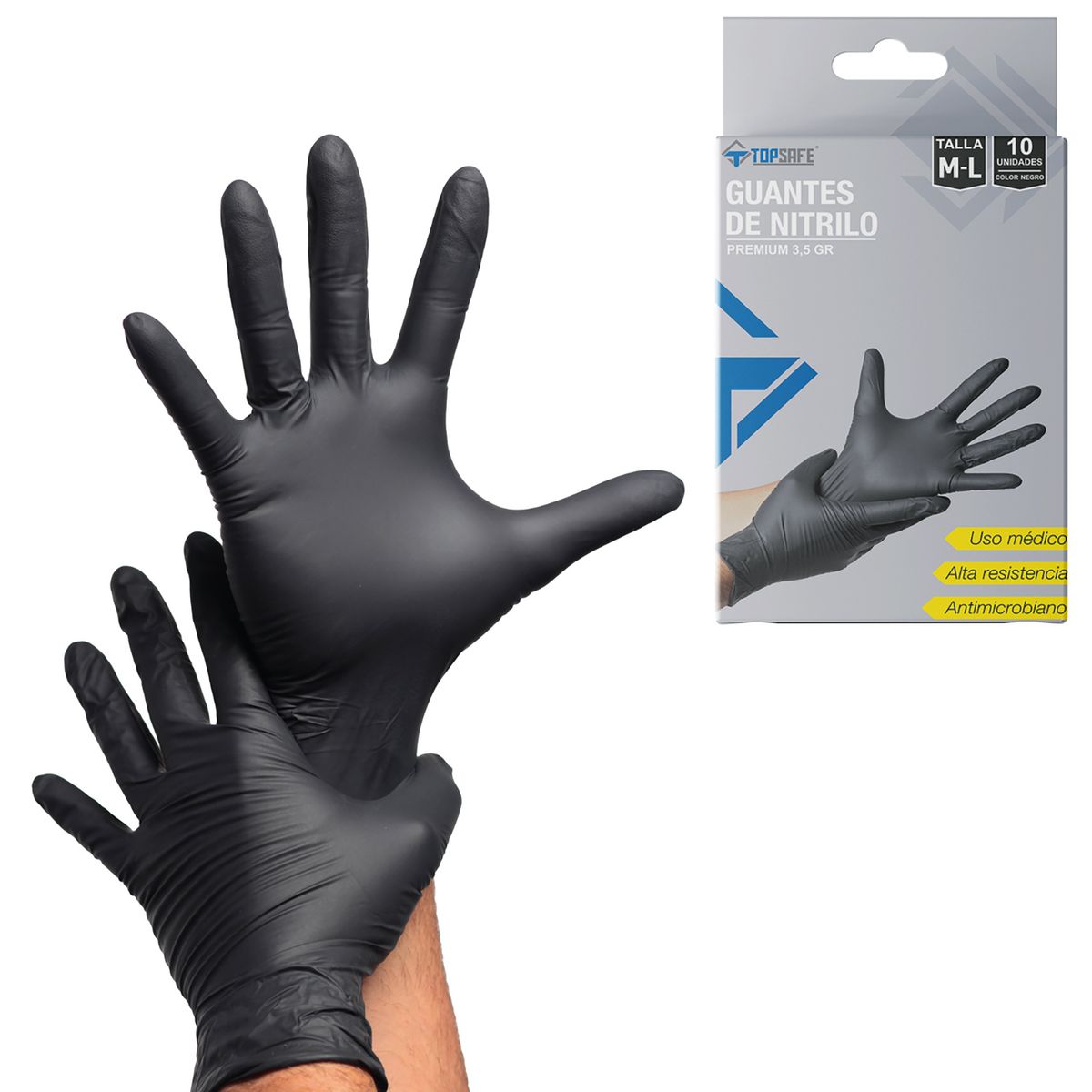 TOPSAFE - Caja de Guantes 10 Unidades de Nitrilo Negro