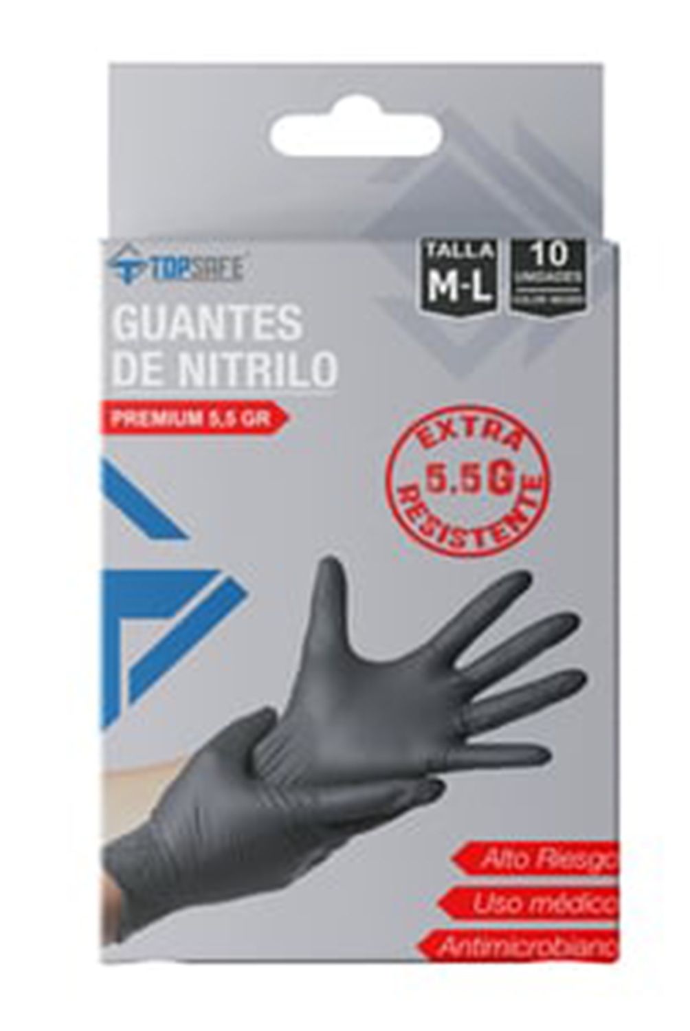 TOPSAFE - Caja de Guantes 10 Unidades de Nitrilo L Negro