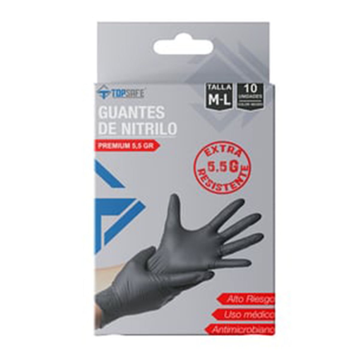 TOPSAFE - Caja de Guantes 10 Unidades de Nitrilo L Negro