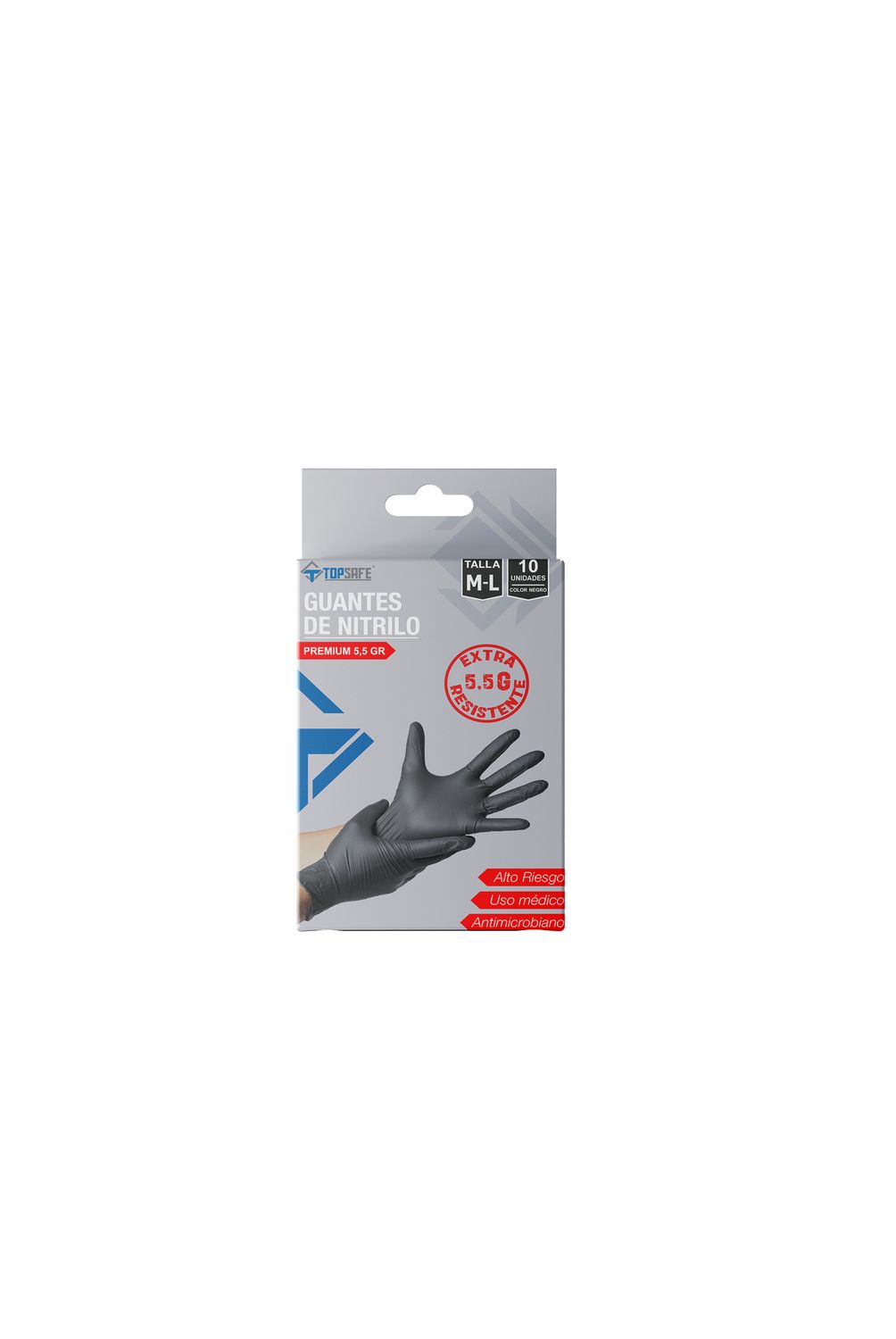 TOPSAFE - Caja de Guantes 10 Unidades de Nitrilo L Negro
