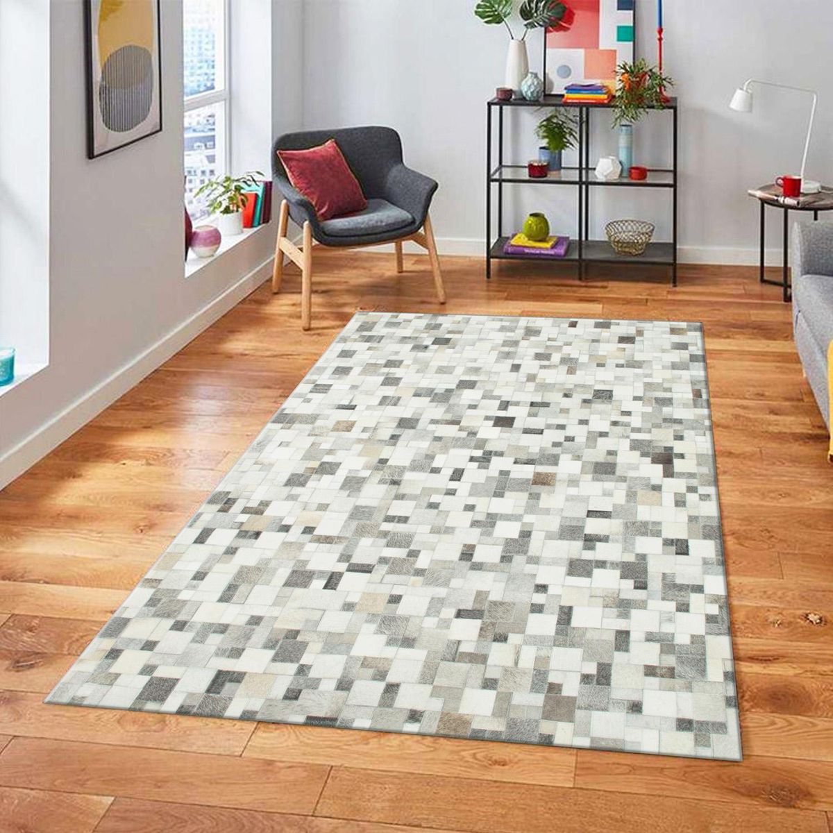 DIB - Alfombra Grande Leather Patch Design 190x290 cm Cuero Gris