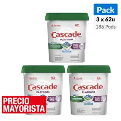 CASCADE - Tabletas Lavavajillas Pack 3 Unidades x 62 Tabletas c/u