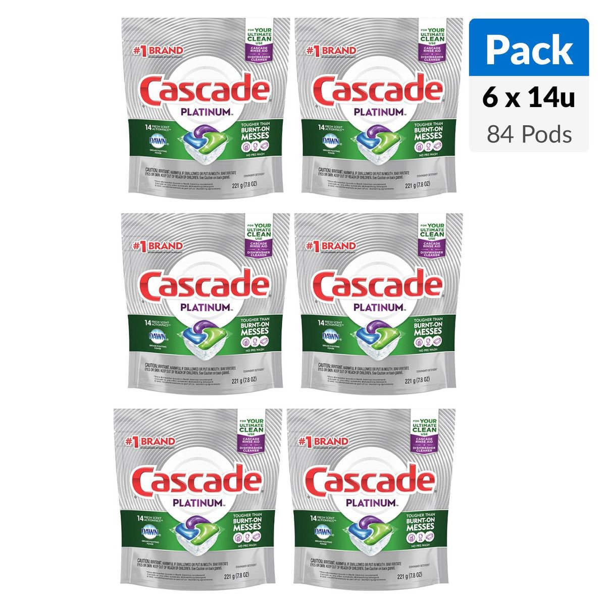 CASCADE - Tabletas Lavavajillas Pack 6 Unidades x 14 Tabletas c/u