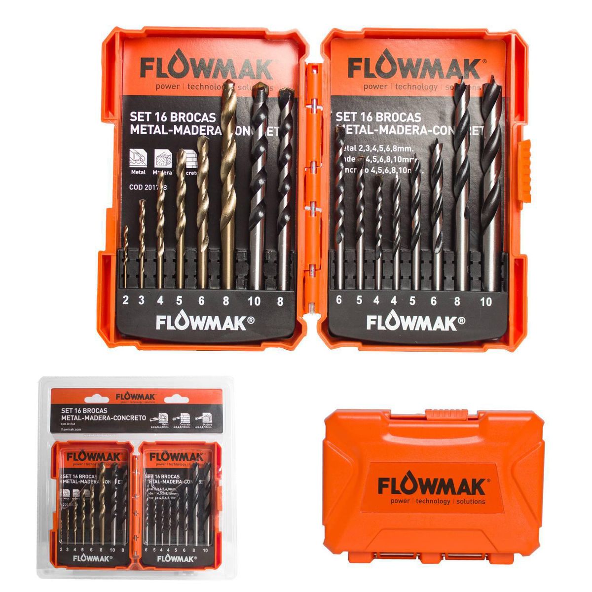 FLOWMAK - Set brocas madera metal concreto 16pzas