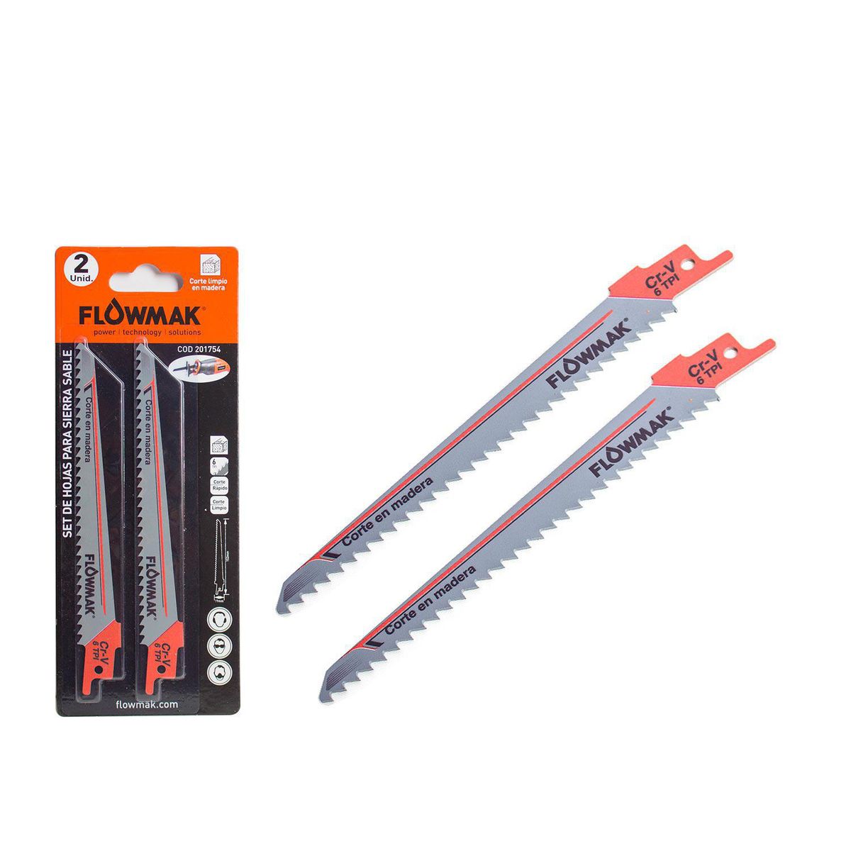 FLOWMAK - Set Hojas P/Sierra Sable Cte Madera 2Pzas