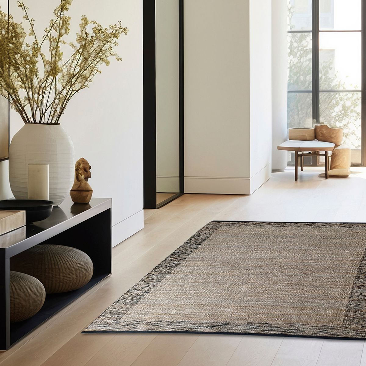 IDETEX - Alfombra Melange 160x230 cm Yute Negro/Beige