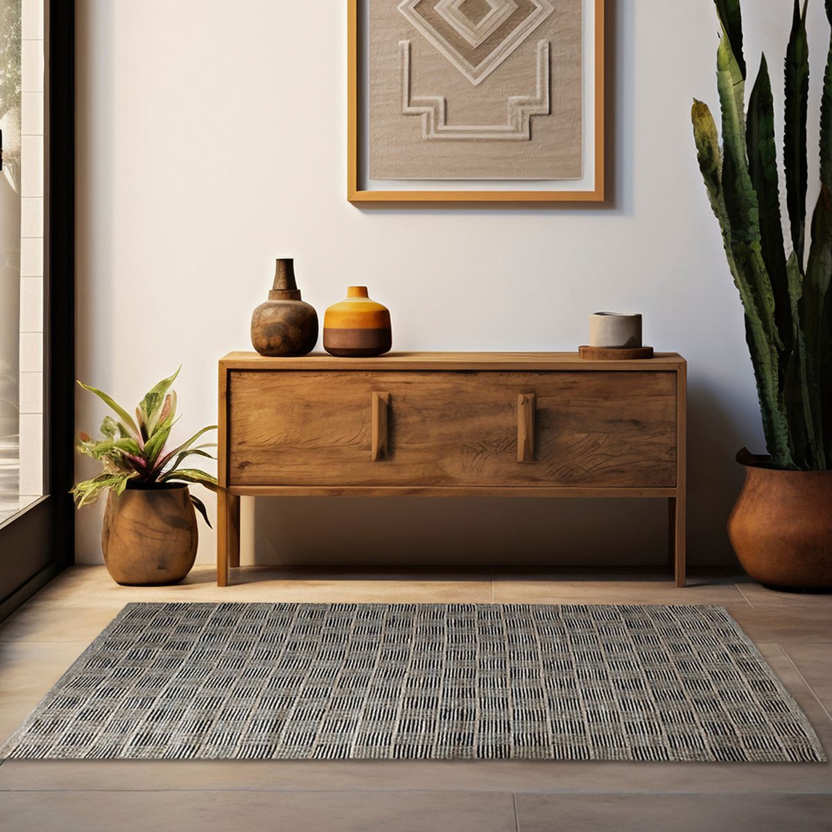 IDETEX - Alfombra Tibet 160x230 cm Yute Negro/Beige