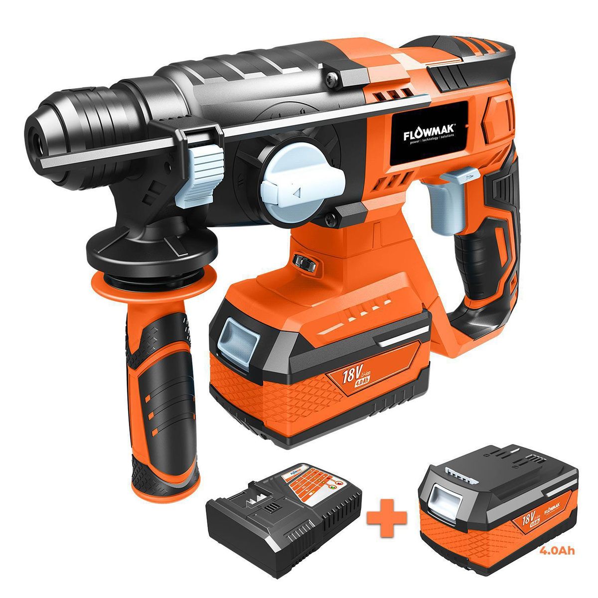 FLOWMAK - Rotomartillo sds20mm 18v bateria y cargador 1.8joule 5500gpm 1500rpm