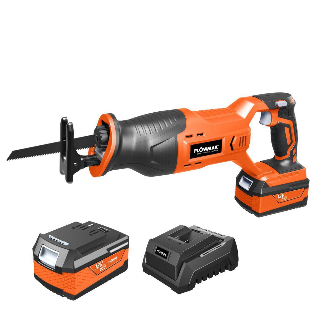 FLOWMAK - Sierra sable inalam b18v batería y cargador 2800cpm carrera 25,4mm