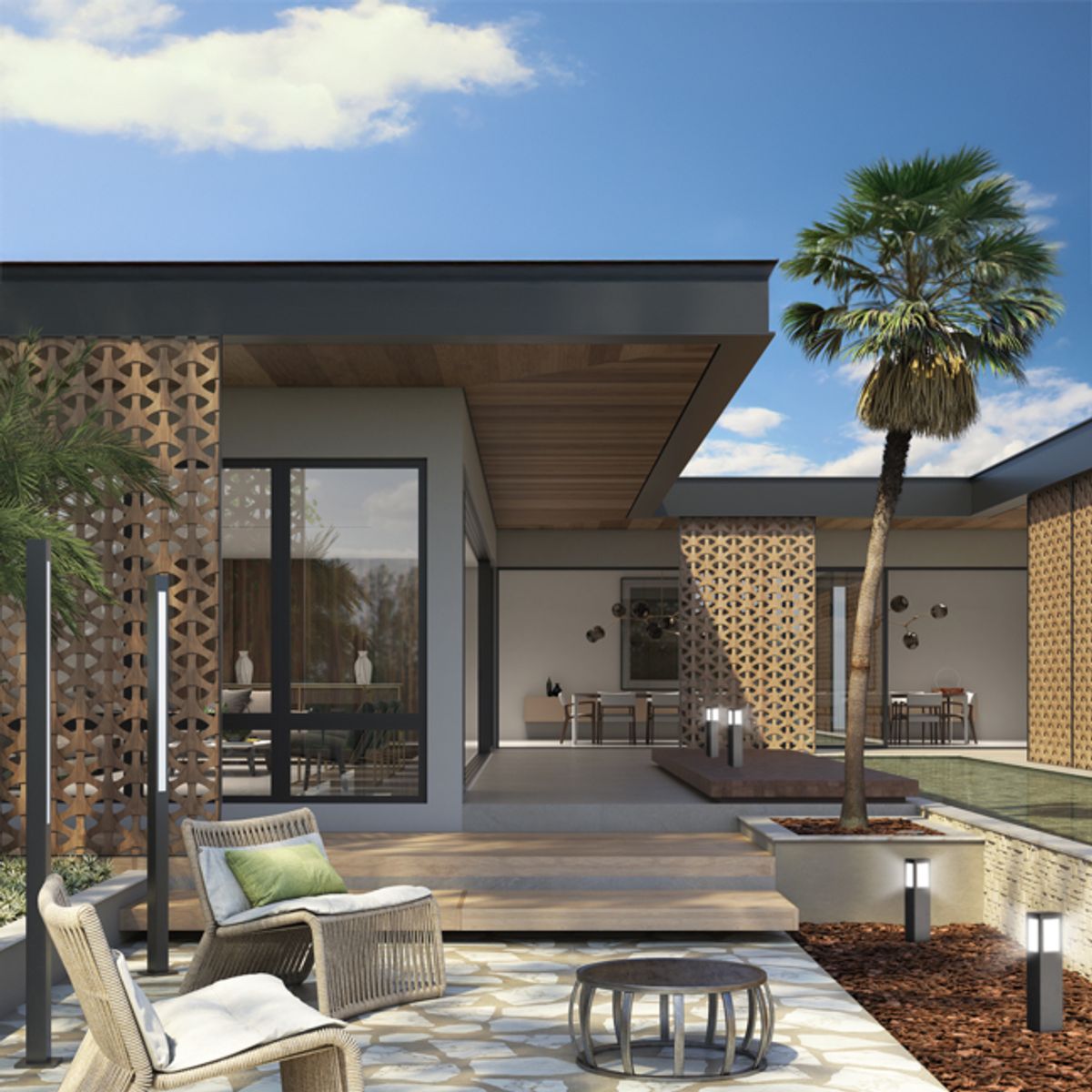 BLUMENAU - Farol Jardín Cuadrado 60 W IP54 Luz Cálida o fría