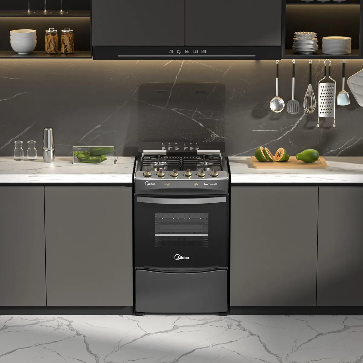 MIDEA - Cocina a Gas 4 Platos Carbon Grey MCG-4QPI24NSCG