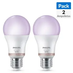 PHILIPS - Pack 2 Ampolletas Inteligentes Smart Wifi 8.5 W E27 806 lm Luz Multicolor