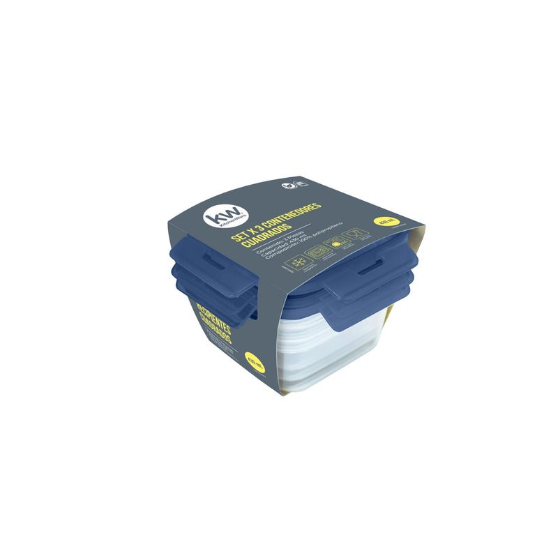 KW - Set 3 Contenedores Cuadrado Plástico 430 ml