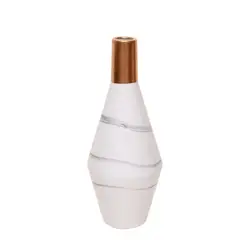 SOHOGAR - Florero de Cerámica Color Blanco/Dorado 30cm