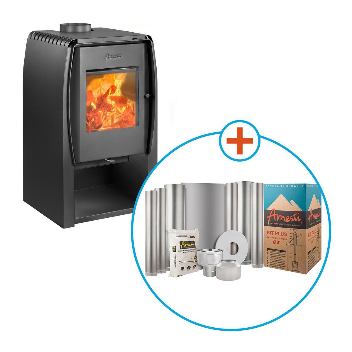 AMESTI - Estufa a Leña Nordic 450 + Kit de Instalación 6"