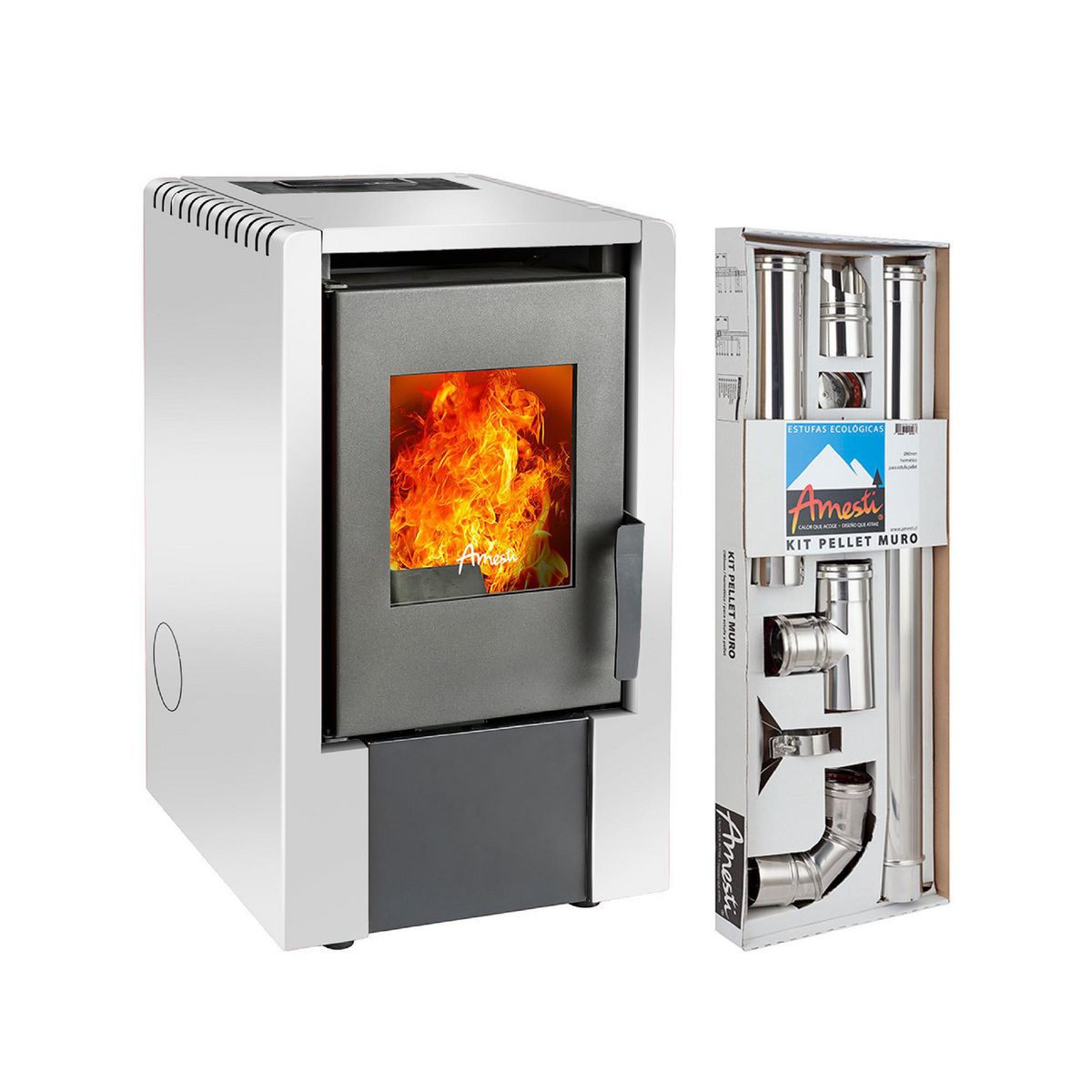 AMESTI - Estufa Pellet 01-261/Kit Instalación Blanco