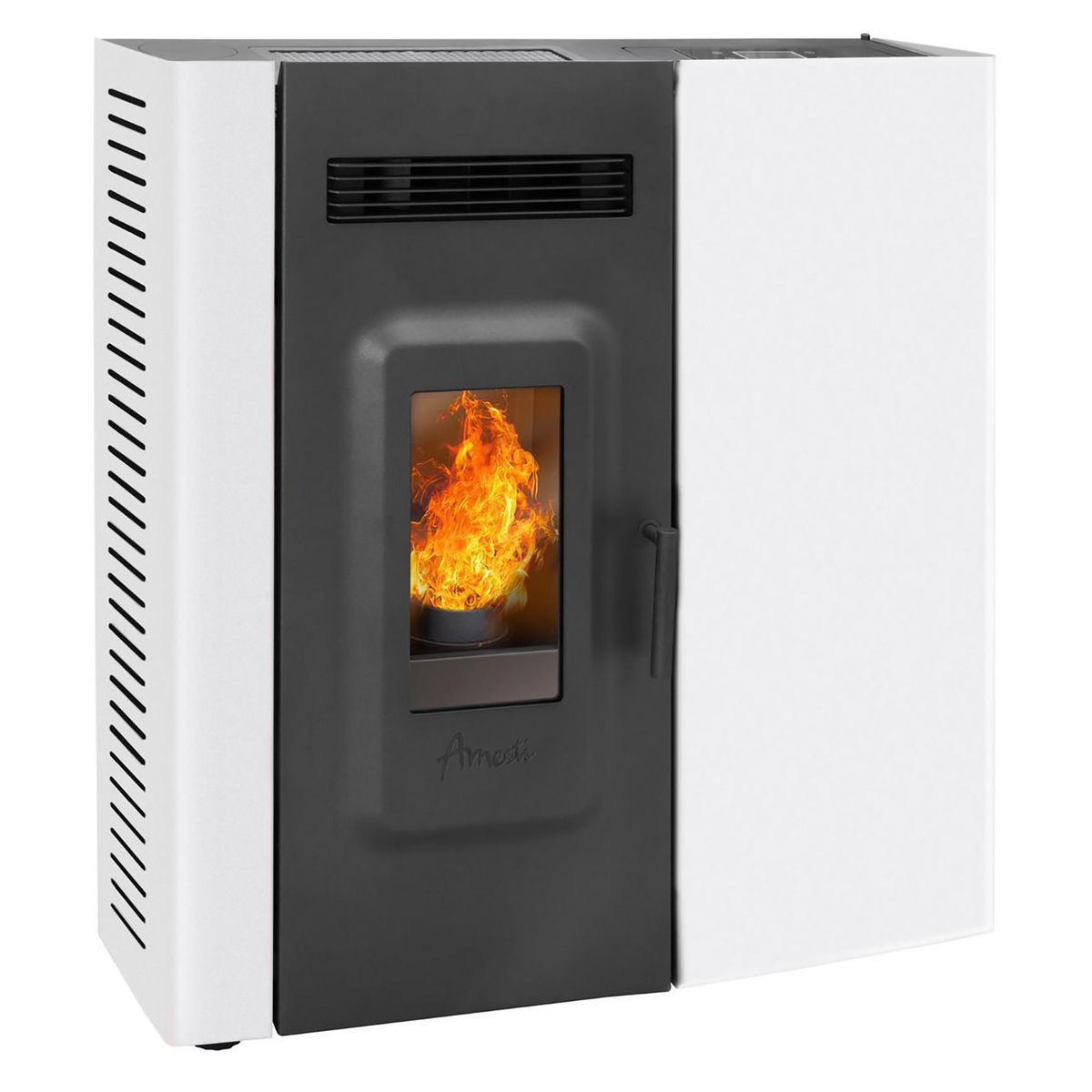 AMESTI - Estufa a Pellet Slim 9000 Blanca + Kit de Instalación Pellet Muro