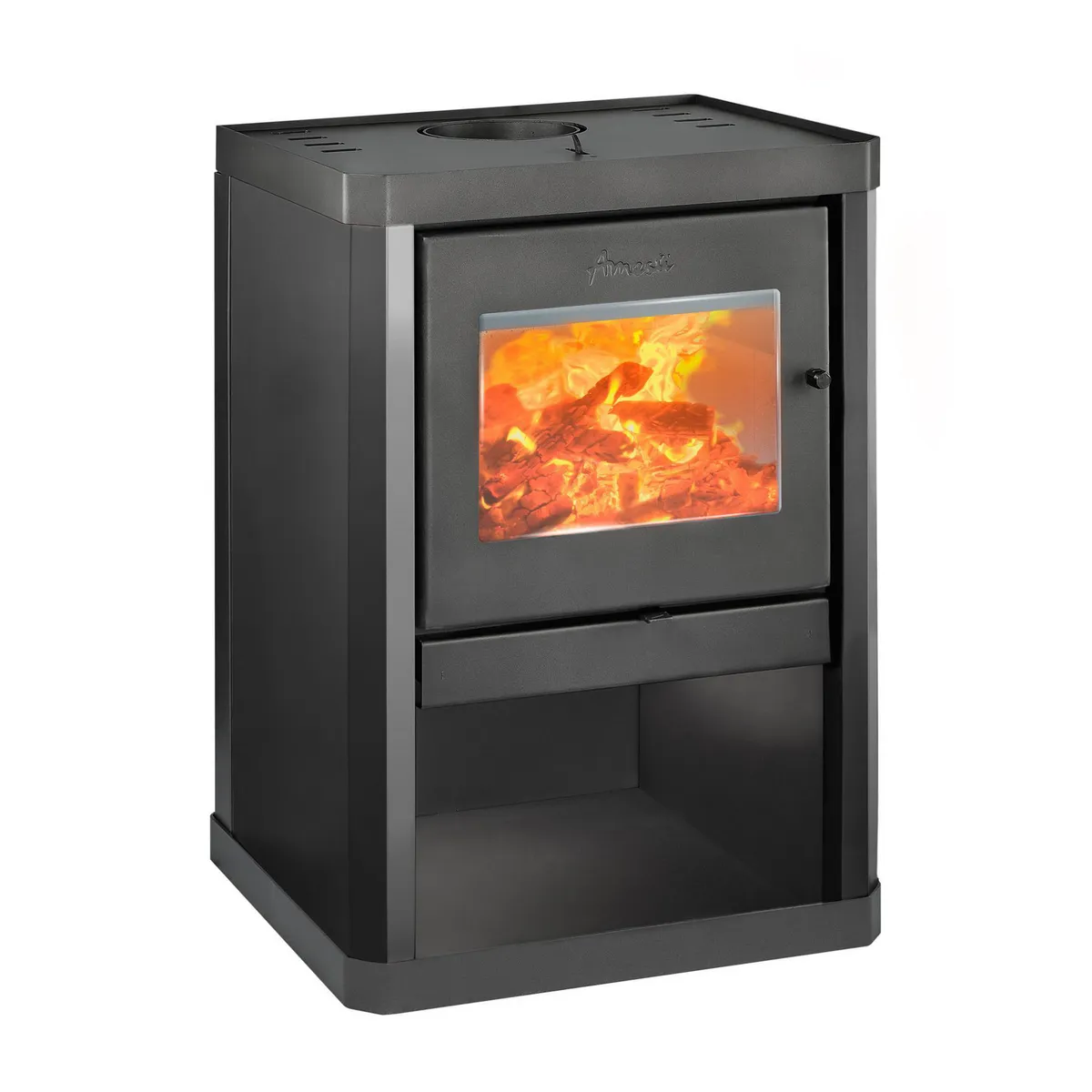 AMESTI - Estufa Leña Classic 400 Negra + Kits Instalación 6" Negro