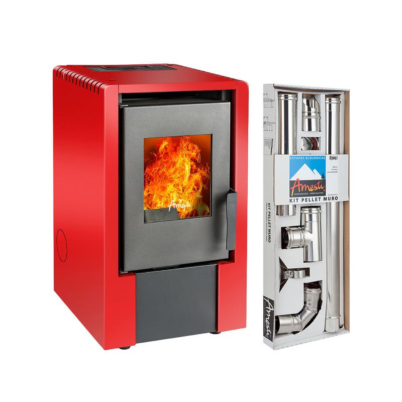 AMESTI - Estufa Pellet 01-260/Kit Instalación Rojo