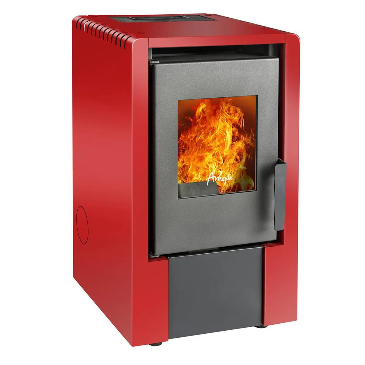 AMESTI - Estufa Pellet Italy 6100 Roja + Kit Instalación Muro Rojo