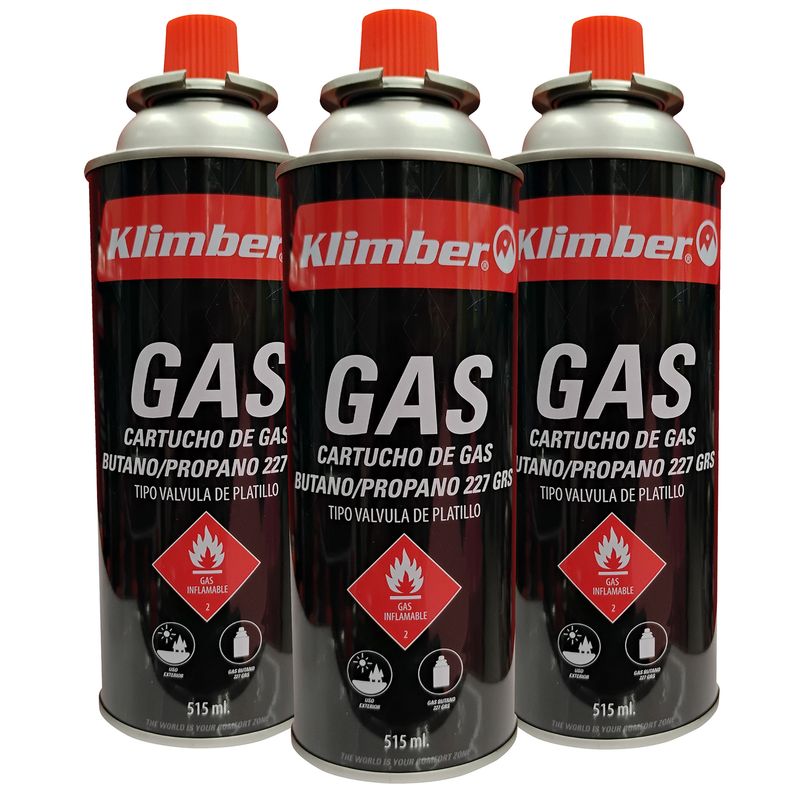 KLIMBER - Pack Gas Para Cocinillas 227 gr 3 Unidades