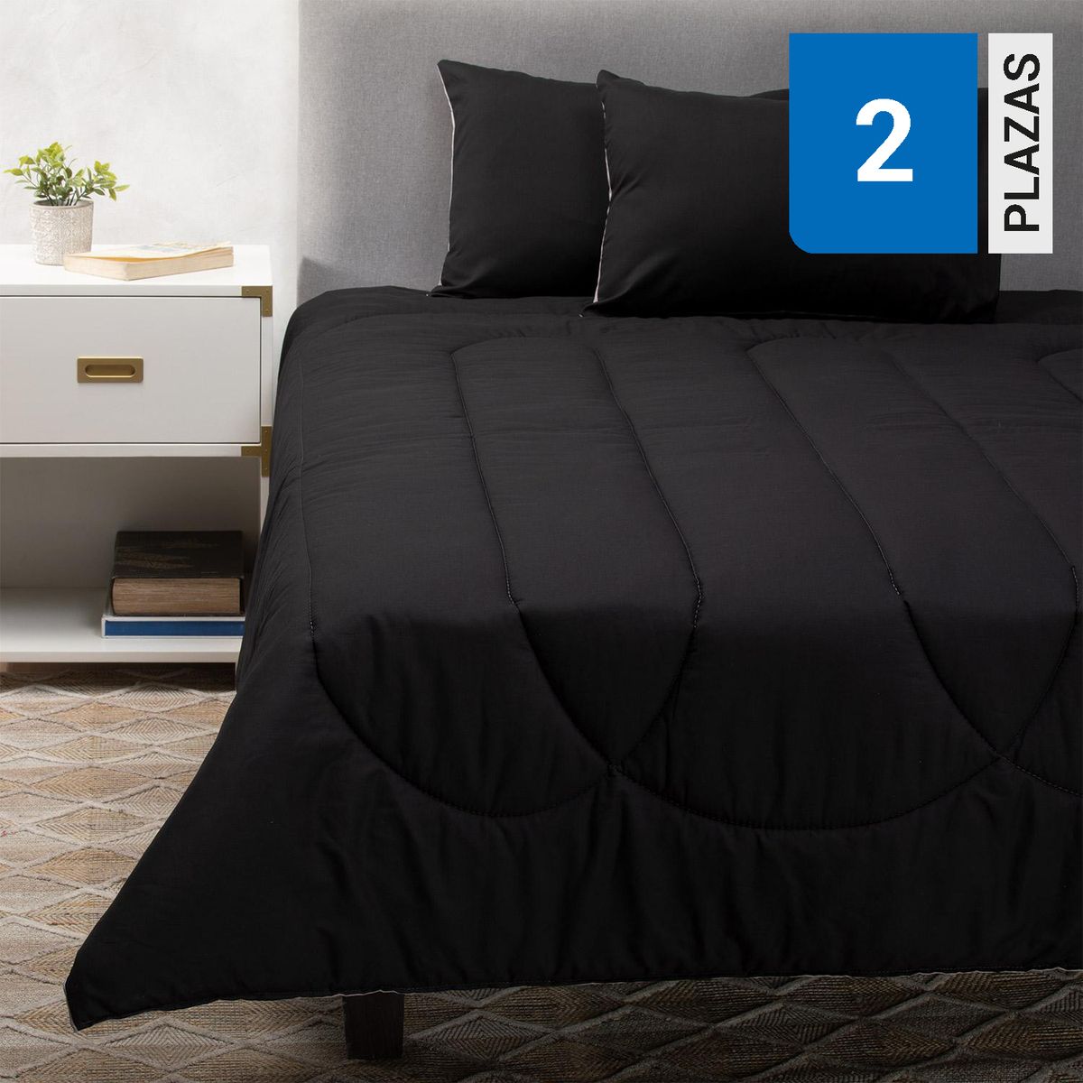 ARTHOME - Pack 2 Almohadas Negro + Plumón Negro/Gris 2 Plazas