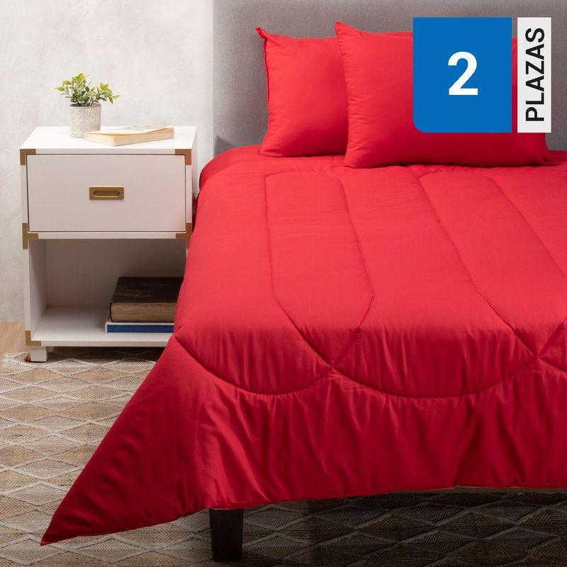 ARTHOME - Pack 2 Almohadas Rojas + Plumón Gris/Rojo 2 Plazas