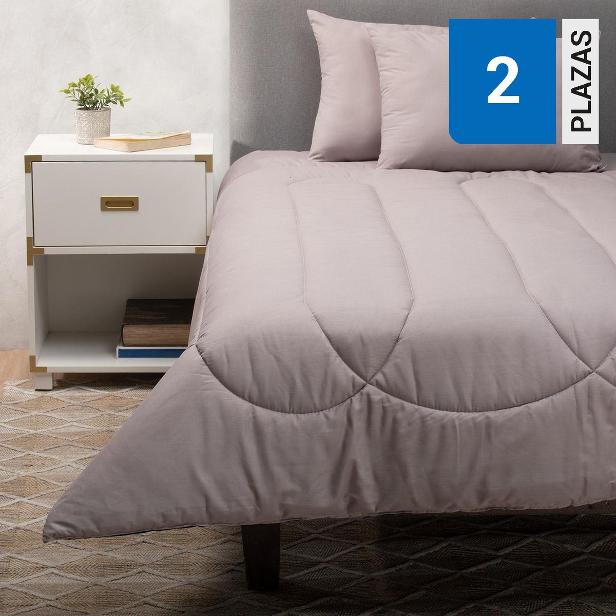 ARTHOME - Pack 2 Almohadas Gris + Plumón Gris/Negro 2 Plazas