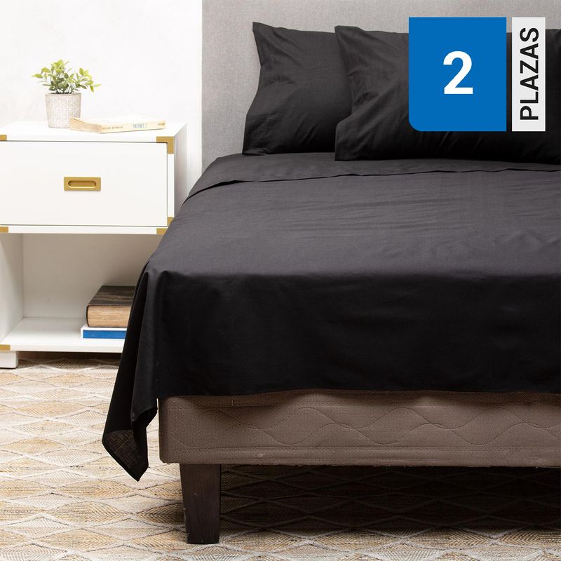 ARTHOME - Pack 2 Almohadas Negro 50X70 cm + Sábana Negra 2 Plazas