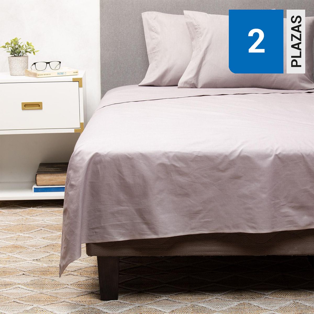 ARTHOME - Pack 2 Almohadas Gris 50X70 cm + Sábana Gris 2 Plazas