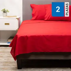 ARTHOME - Pack 2 Almohadas Roja 50X70 cm + Sábana Roja 2 Plazas
