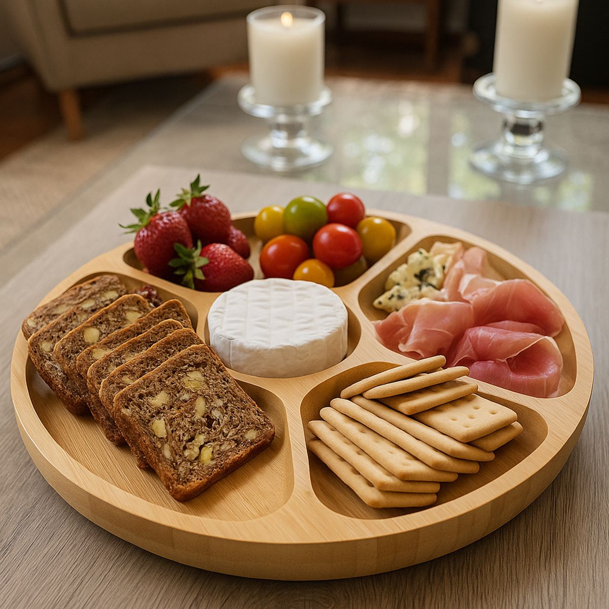 DECOGREEN - Tabla de Picoteo Bio Bamboo 4 + Salsa 30cm