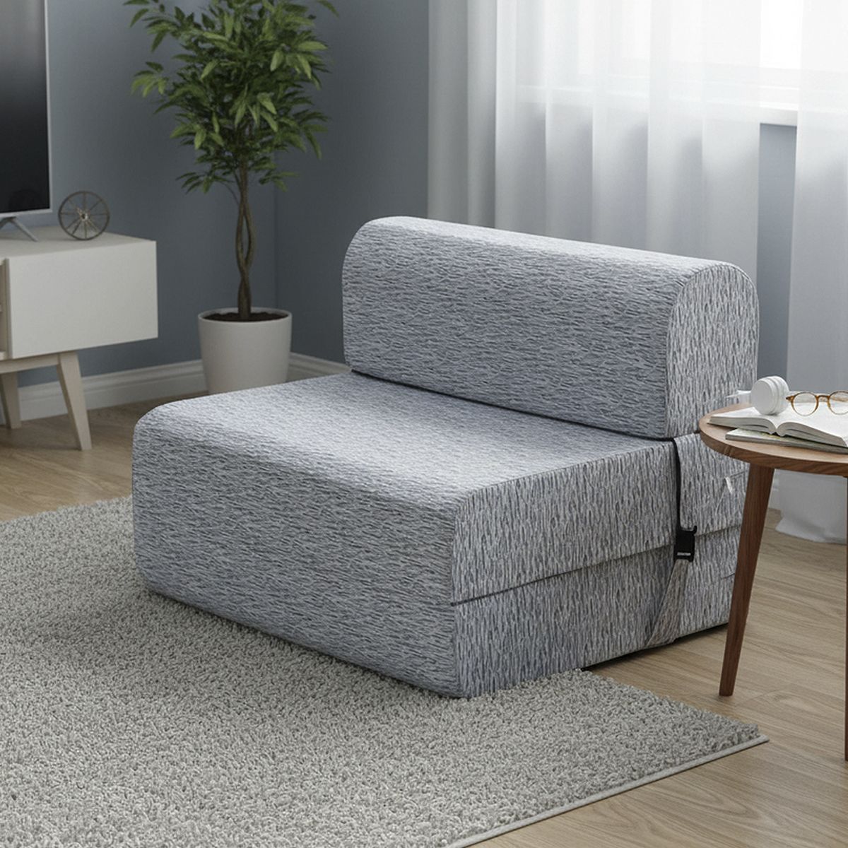 MANTAHUE - Sofá Cama Brocato Gris Claro 120x165x18 cm