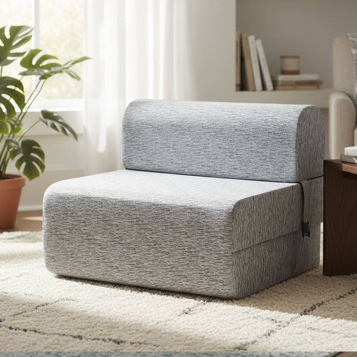 MANTAHUE - Sofá Cama Brocato Gris Claro 90x165x18 cm